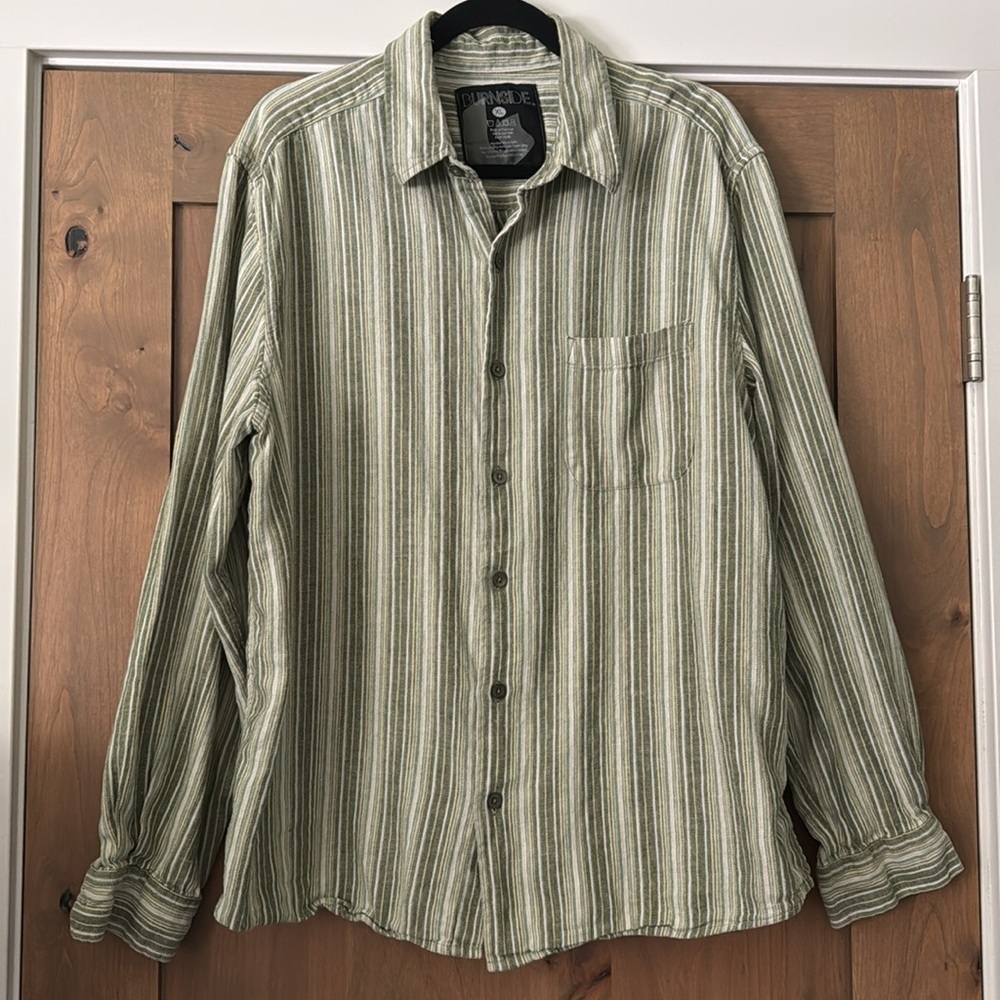 Burnside Womens XL Long Sleeve Flannel Shirt Green/White outdoors hiking camping